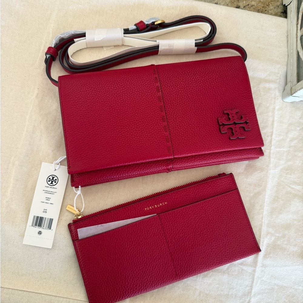375+tory burch McGraw Wallet Crossbody  Red Color